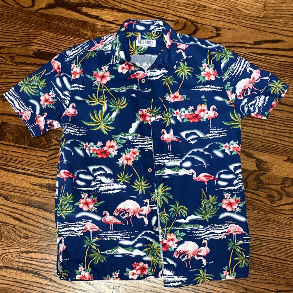 Bespoke Navy Flamingo and Palm Shirt